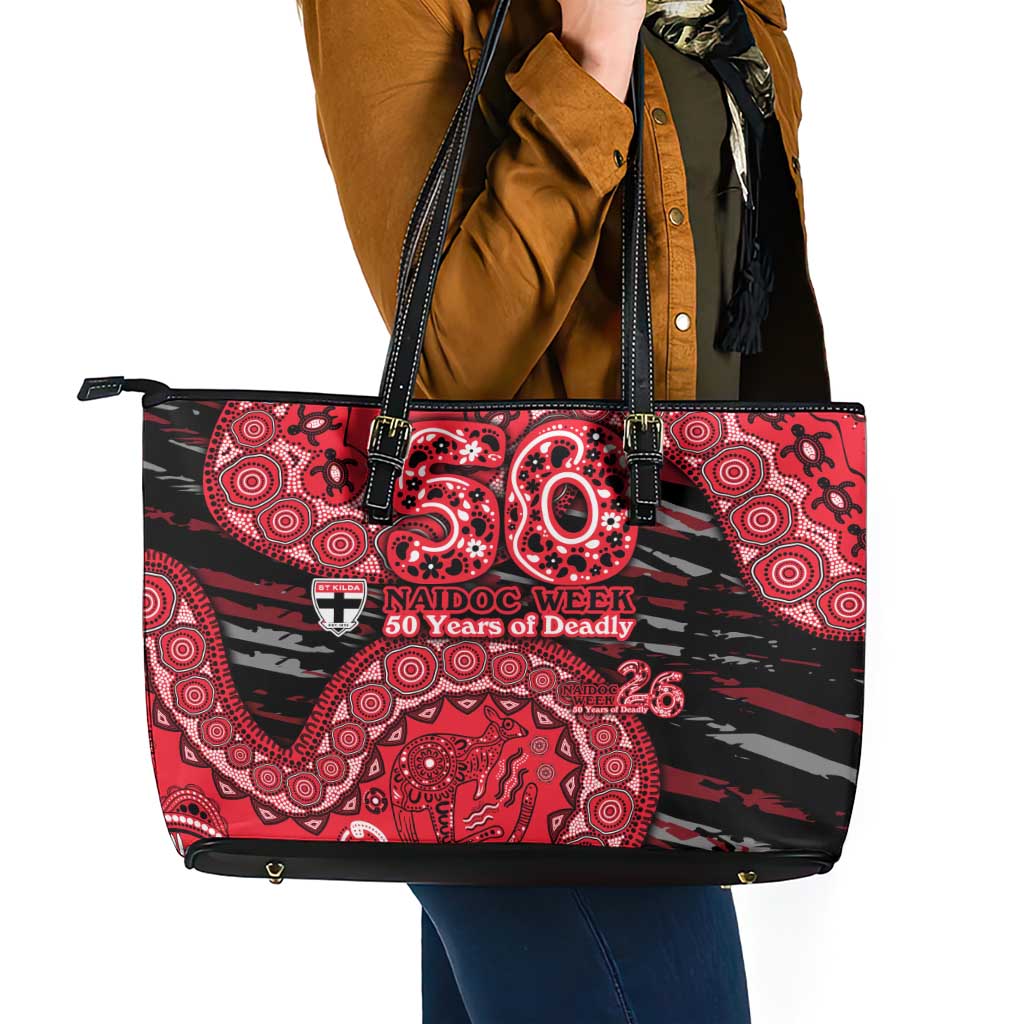 St Kilda Saints NAIDOC Week 2026 Leather Tote Bag Australian Aboriginal Dot Art Dreamtime Pattern Style