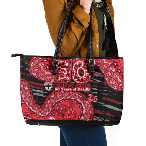 St Kilda Saints NAIDOC Week 2026 Leather Tote Bag Australian Aboriginal Dot Art Dreamtime Pattern Style