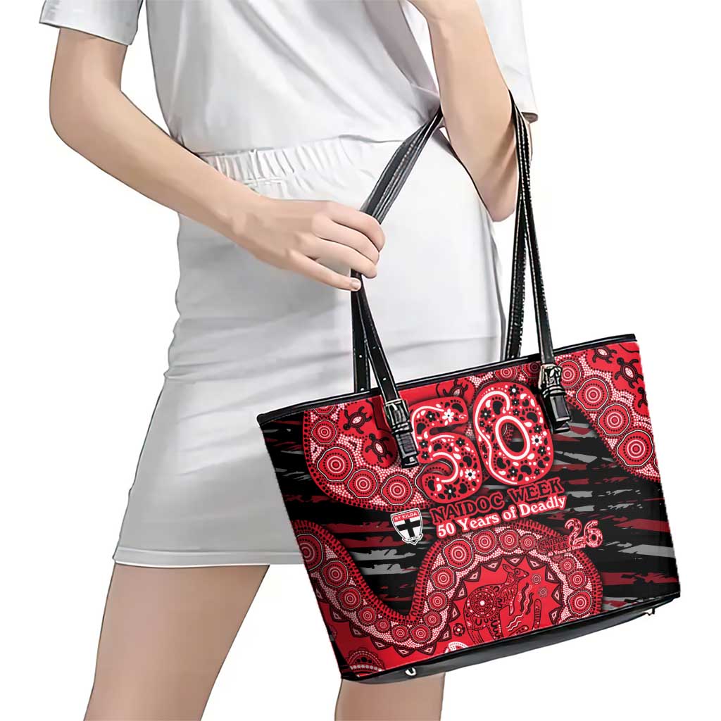St Kilda Saints NAIDOC Week 2026 Leather Tote Bag Australian Aboriginal Dot Art Dreamtime Pattern Style