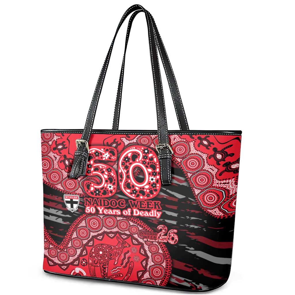 St Kilda Saints NAIDOC Week 2026 Leather Tote Bag Australian Aboriginal Dot Art Dreamtime Pattern Style