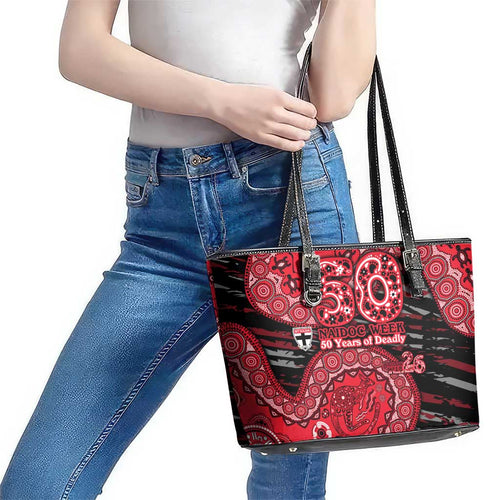 St Kilda Saints NAIDOC Week 2026 Leather Tote Bag Australian Aboriginal Dot Art Dreamtime Pattern Style