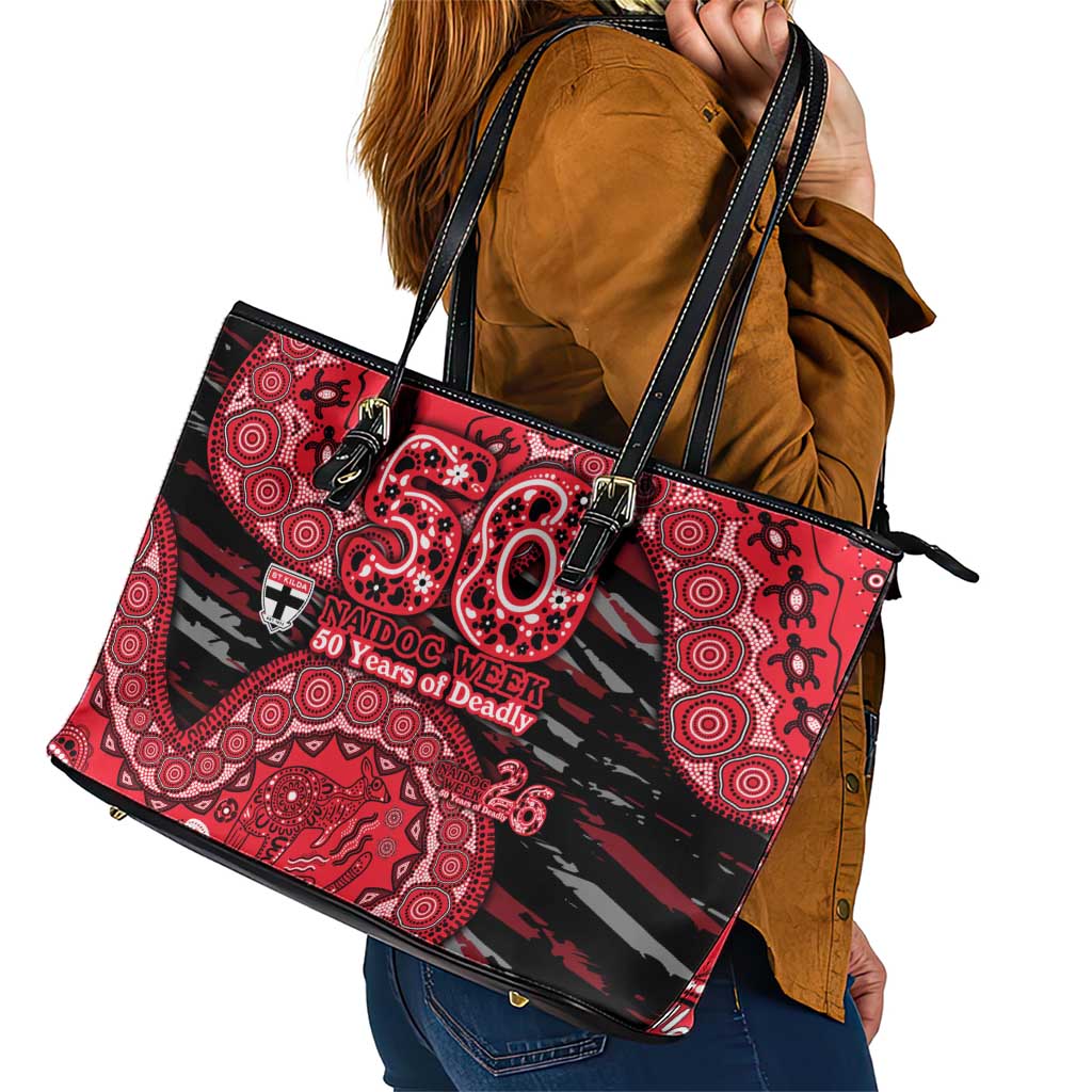 St Kilda Saints NAIDOC Week 2026 Leather Tote Bag Australian Aboriginal Dot Art Dreamtime Pattern Style