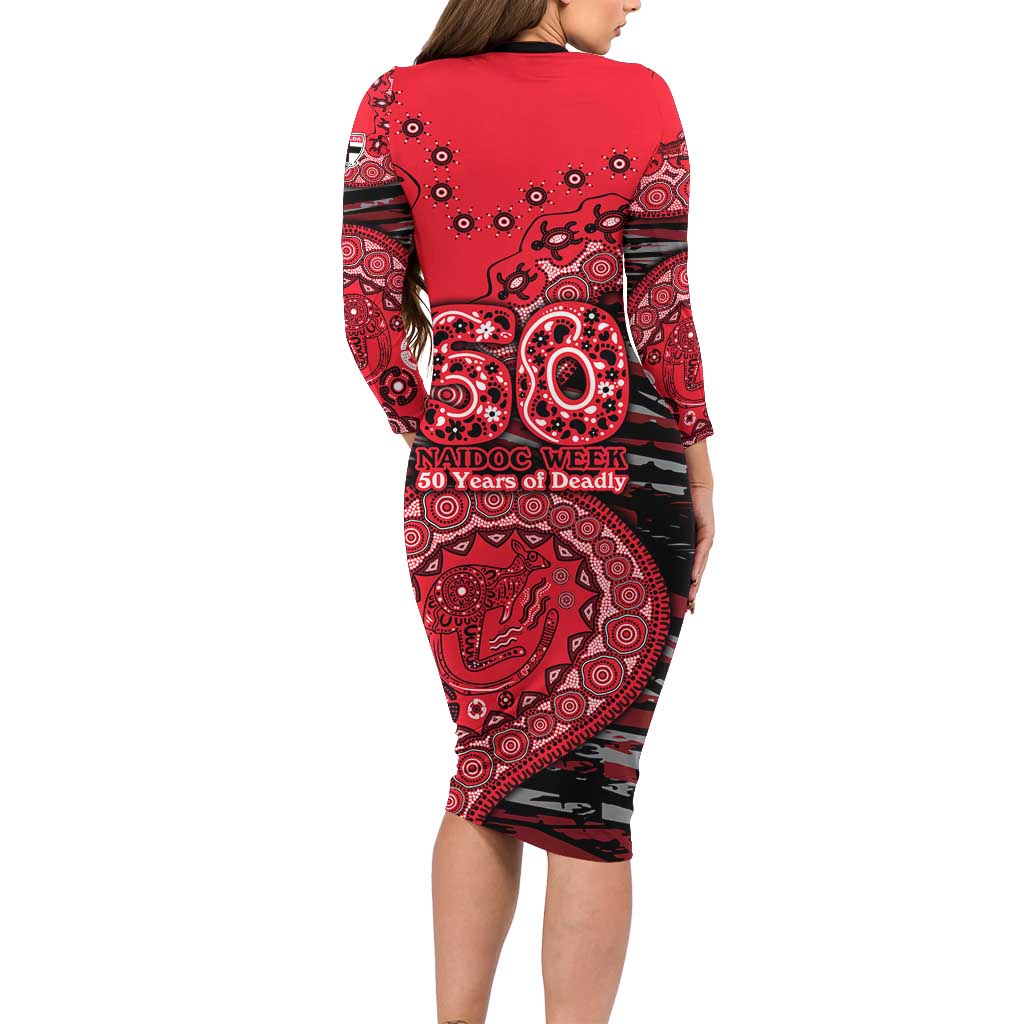 St Kilda Saints NAIDOC Week 2026 Long Sleeve Bodycon Dress Australian Aboriginal Dot Art Dreamtime Pattern Style
