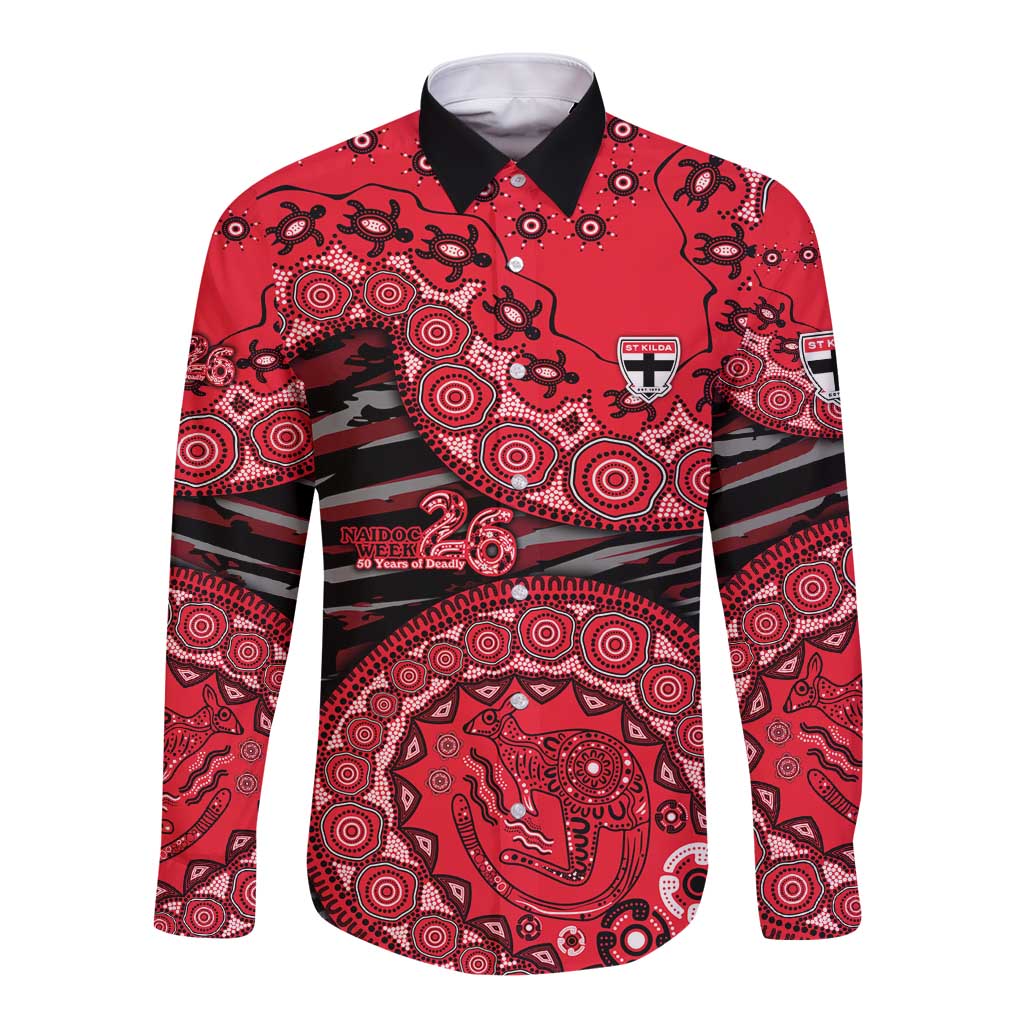 St Kilda Saints NAIDOC Week 2026 Long Sleeve Button Shirt Australian Aboriginal Dot Art Dreamtime Pattern Style