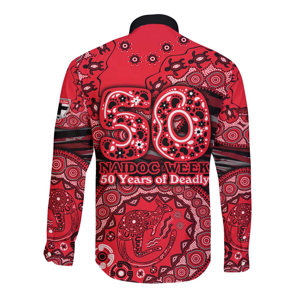 St Kilda Saints NAIDOC Week 2026 Long Sleeve Button Shirt Australian Aboriginal Dot Art Dreamtime Pattern Style