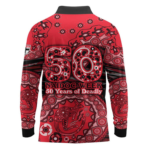 St Kilda Saints NAIDOC Week 2026 Long Sleeve Polo Shirt Australian Aboriginal Dot Art Dreamtime Pattern Style