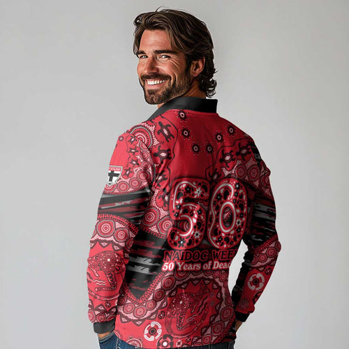 St Kilda Saints NAIDOC Week 2026 Long Sleeve Polo Shirt Australian Aboriginal Dot Art Dreamtime Pattern Style