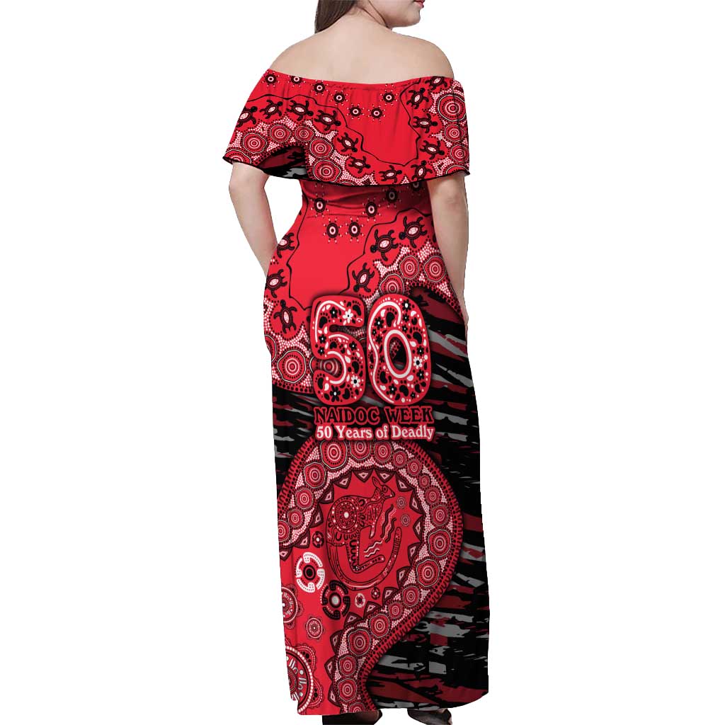 St Kilda Saints NAIDOC Week 2026 Off Shoulder Maxi Dress Australian Aboriginal Dot Art Dreamtime Pattern Style