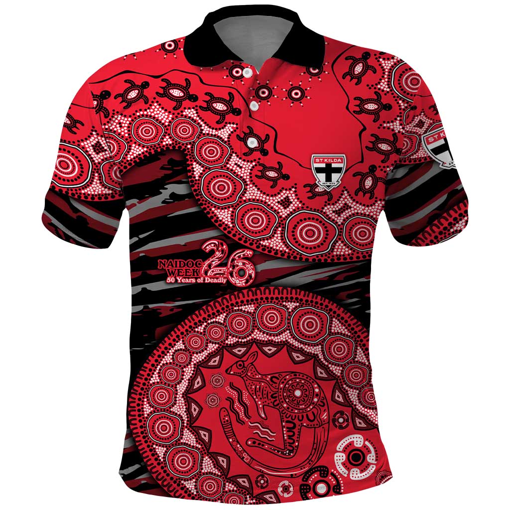 St Kilda Saints NAIDOC Week 2026 Polo Shirt Australian Aboriginal Dot Art Dreamtime Pattern Style