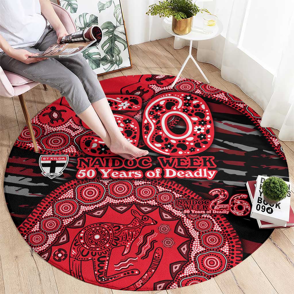 St Kilda Saints NAIDOC Week 2026 Round Carpet Australian Aboriginal Dot Art Dreamtime Pattern Style