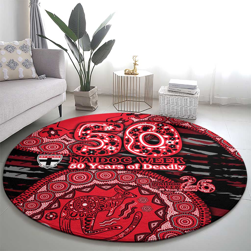St Kilda Saints NAIDOC Week 2026 Round Carpet Australian Aboriginal Dot Art Dreamtime Pattern Style