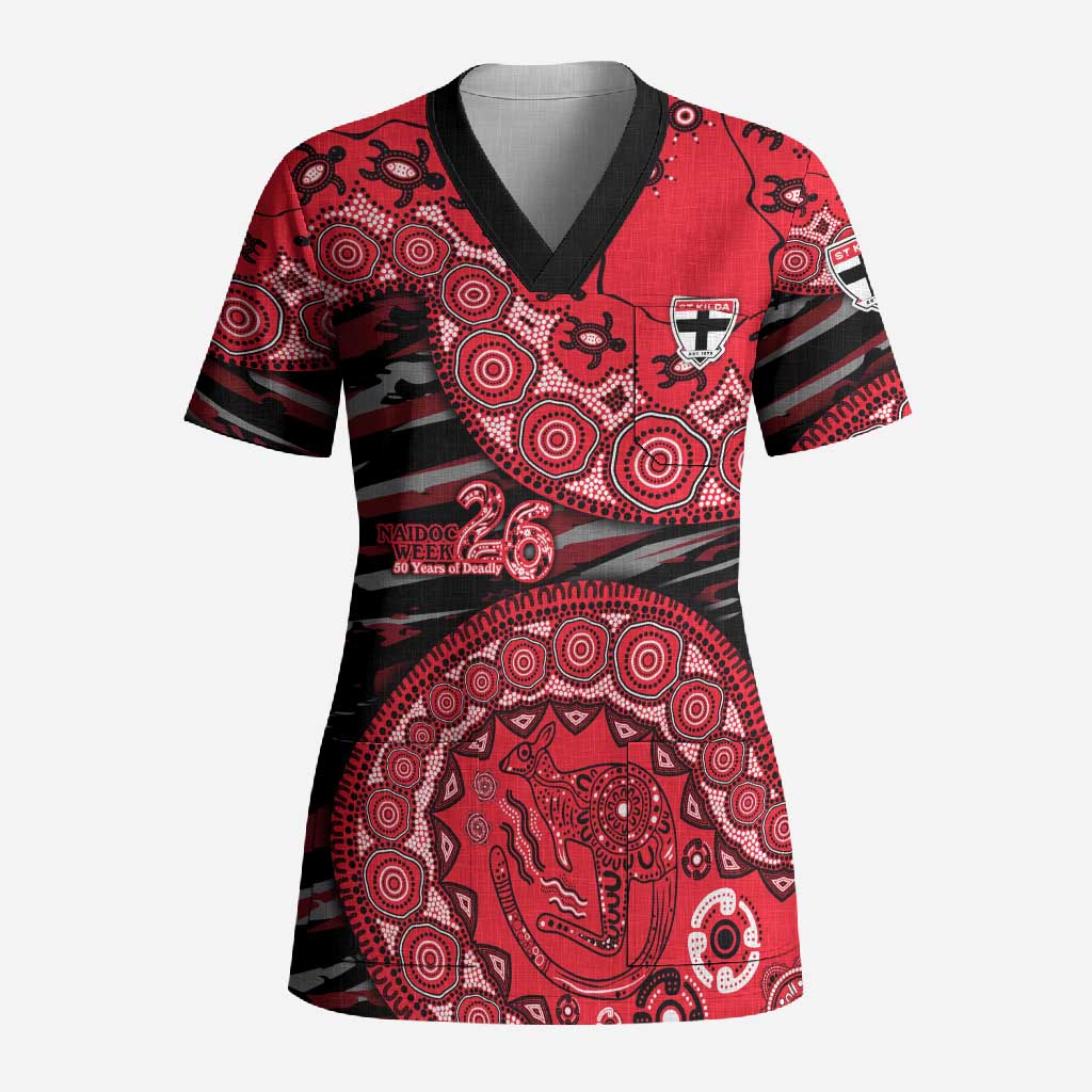 St Kilda Saints NAIDOC Week 2026 Scrub Top Australian Aboriginal Dot Art Dreamtime Pattern Style