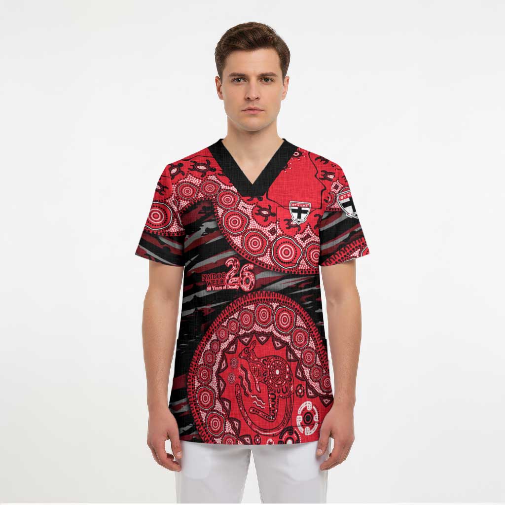 St Kilda Saints NAIDOC Week 2026 Scrub Top Australian Aboriginal Dot Art Dreamtime Pattern Style