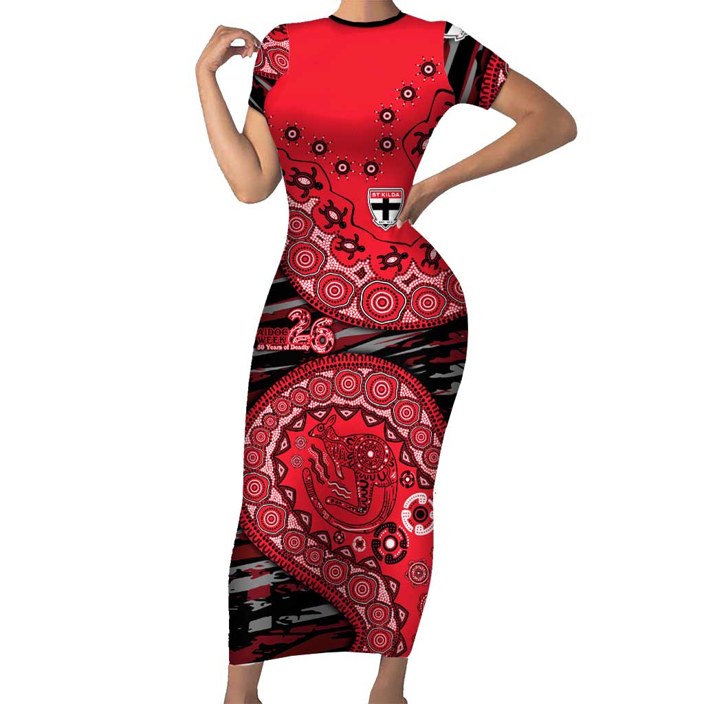 St Kilda Saints NAIDOC Week 2026 Short Sleeve Bodycon Dress Australian Aboriginal Dot Art Dreamtime Pattern Style