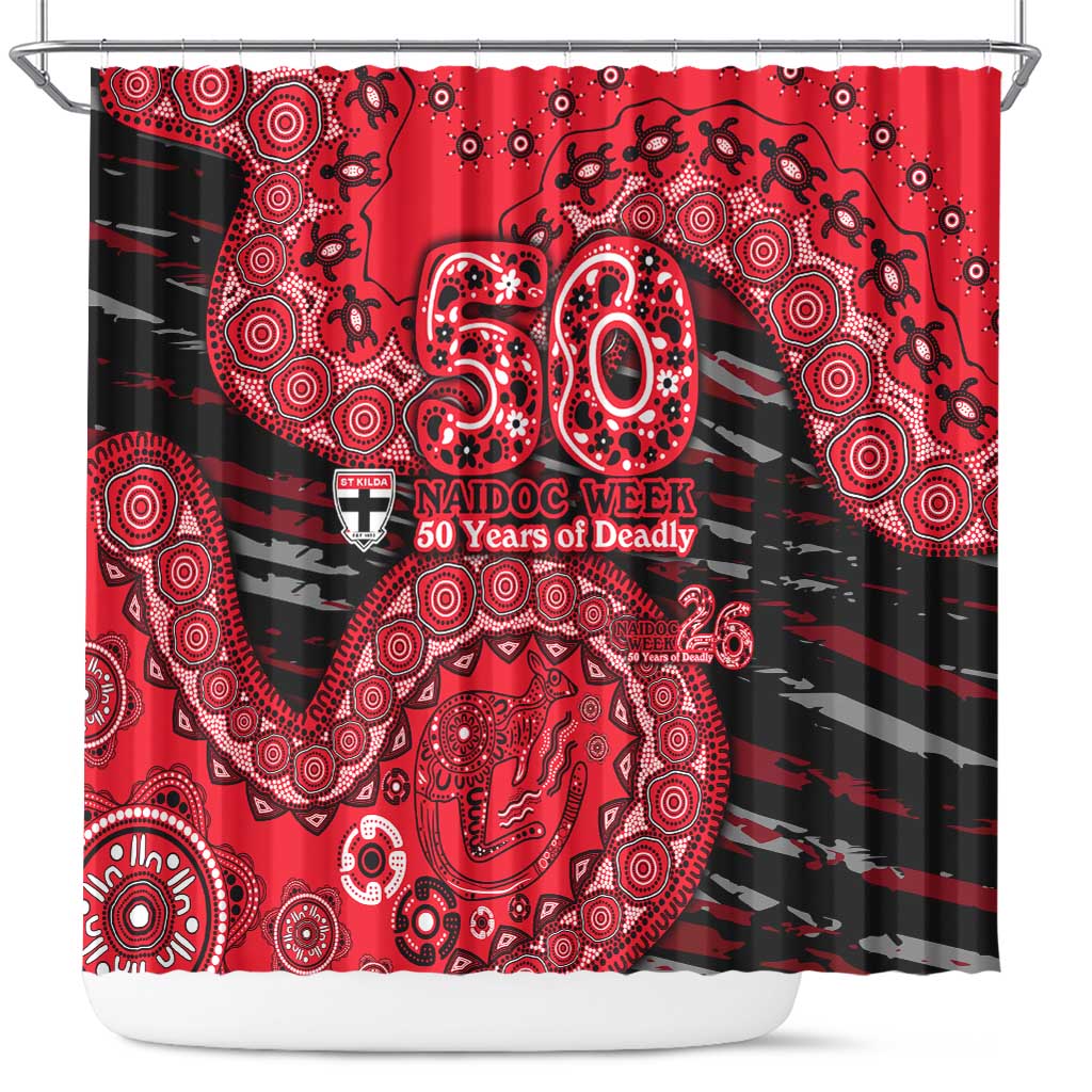 St Kilda Saints NAIDOC Week 2026 Shower Curtain Australian Aboriginal Dot Art Dreamtime Pattern Style