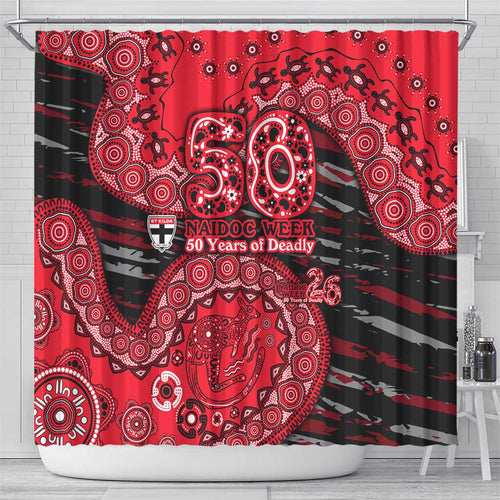 St Kilda Saints NAIDOC Week 2026 Shower Curtain Australian Aboriginal Dot Art Dreamtime Pattern Style