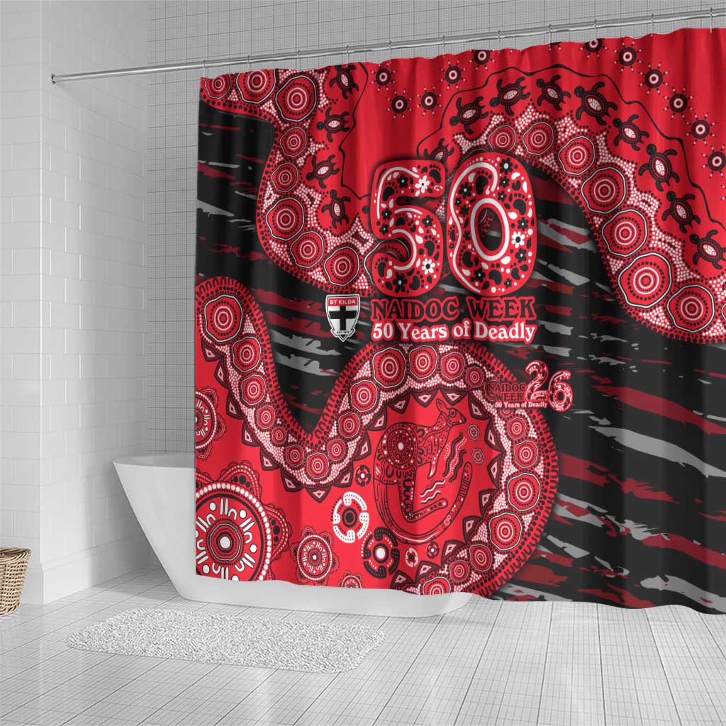 St Kilda Saints NAIDOC Week 2026 Shower Curtain Australian Aboriginal Dot Art Dreamtime Pattern Style