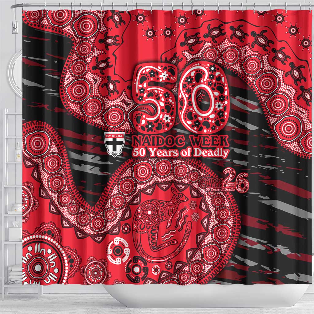 St Kilda Saints NAIDOC Week 2026 Shower Curtain Australian Aboriginal Dot Art Dreamtime Pattern Style