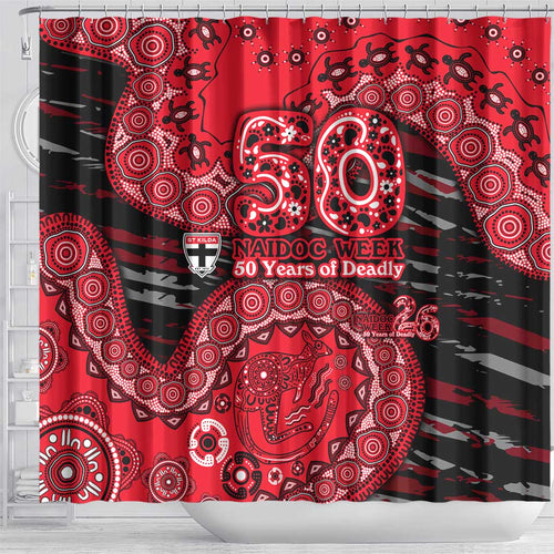 St Kilda Saints NAIDOC Week 2026 Shower Curtain Australian Aboriginal Dot Art Dreamtime Pattern Style