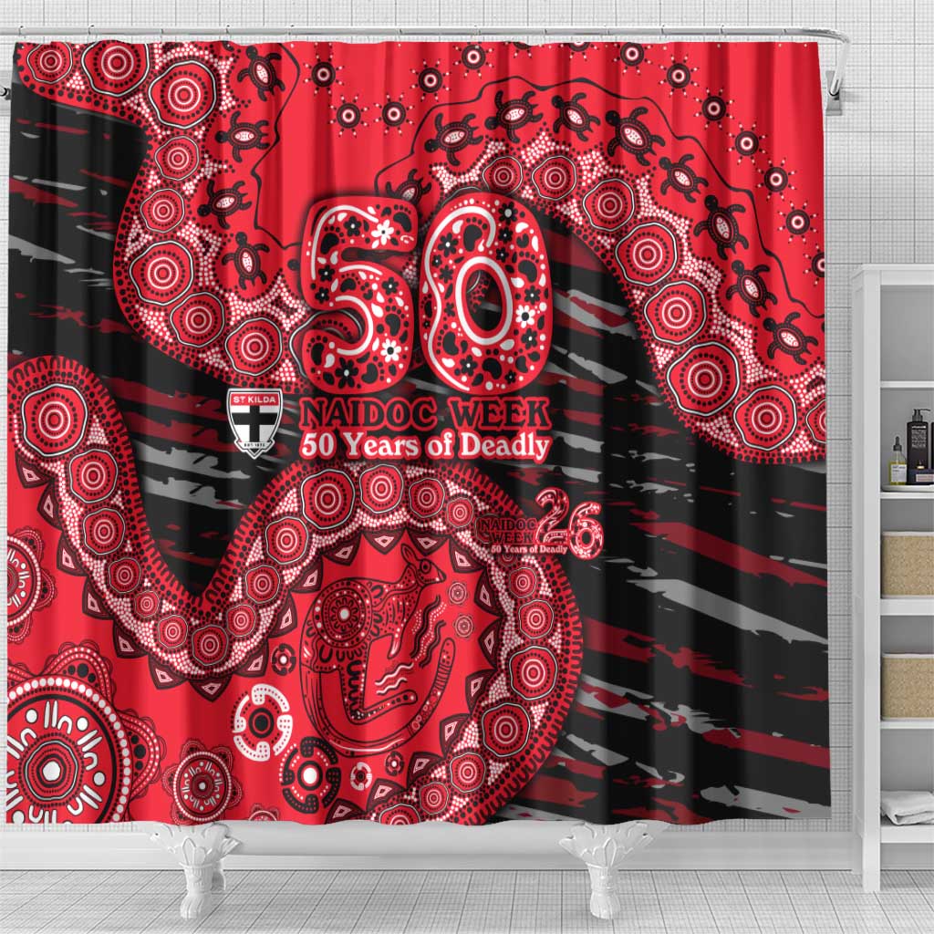 St Kilda Saints NAIDOC Week 2026 Shower Curtain Australian Aboriginal Dot Art Dreamtime Pattern Style