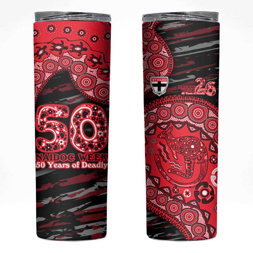 St Kilda Saints NAIDOC Week 2026 Skinny Tumbler Australian Aboriginal Dot Art Dreamtime Pattern Style