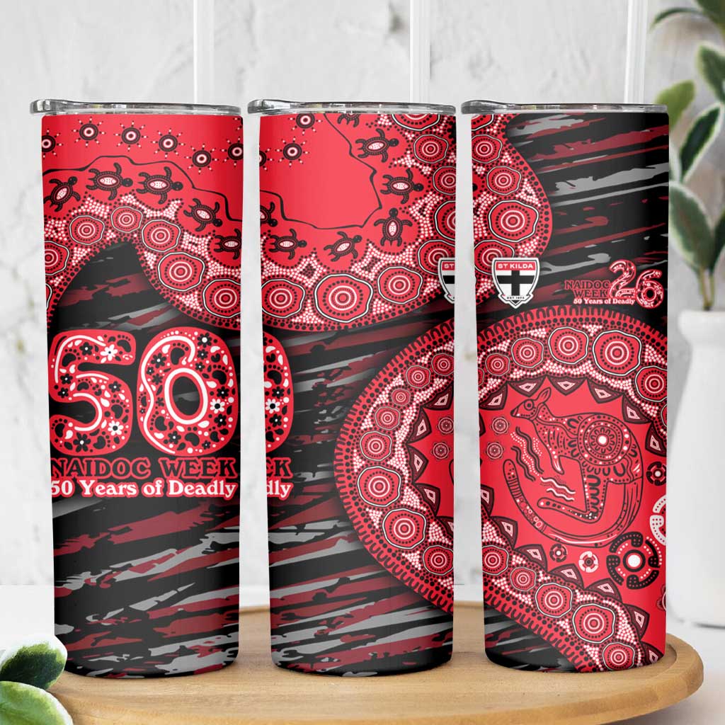 St Kilda Saints NAIDOC Week 2026 Skinny Tumbler Australian Aboriginal Dot Art Dreamtime Pattern Style