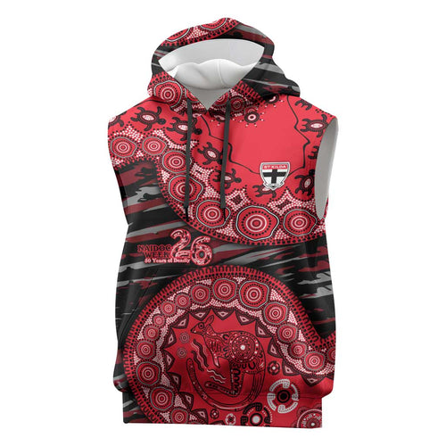 St Kilda Saints NAIDOC Week 2026 Sleeveless Hoodie Australian Aboriginal Dot Art Dreamtime Pattern Style