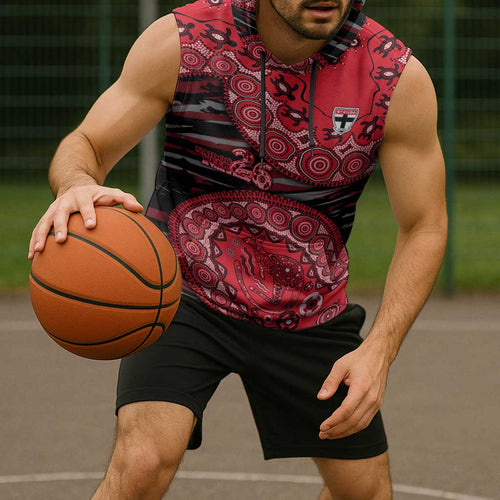 St Kilda Saints NAIDOC Week 2026 Sleeveless Hoodie Australian Aboriginal Dot Art Dreamtime Pattern Style