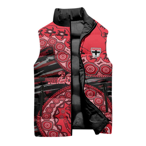 St Kilda Saints NAIDOC Week 2026 Sleeveless Puffer Jacket Australian Aboriginal Dot Art Dreamtime Pattern Style
