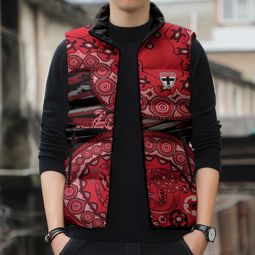 St Kilda Saints NAIDOC Week 2026 Sleeveless Puffer Jacket Australian Aboriginal Dot Art Dreamtime Pattern Style