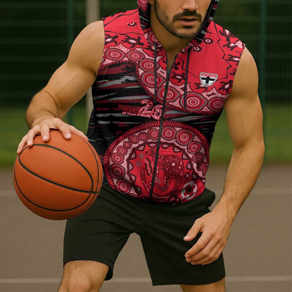St Kilda Saints NAIDOC Week 2026 Sleeveless Zip Hoodie Australian Aboriginal Dot Art Dreamtime Pattern Style