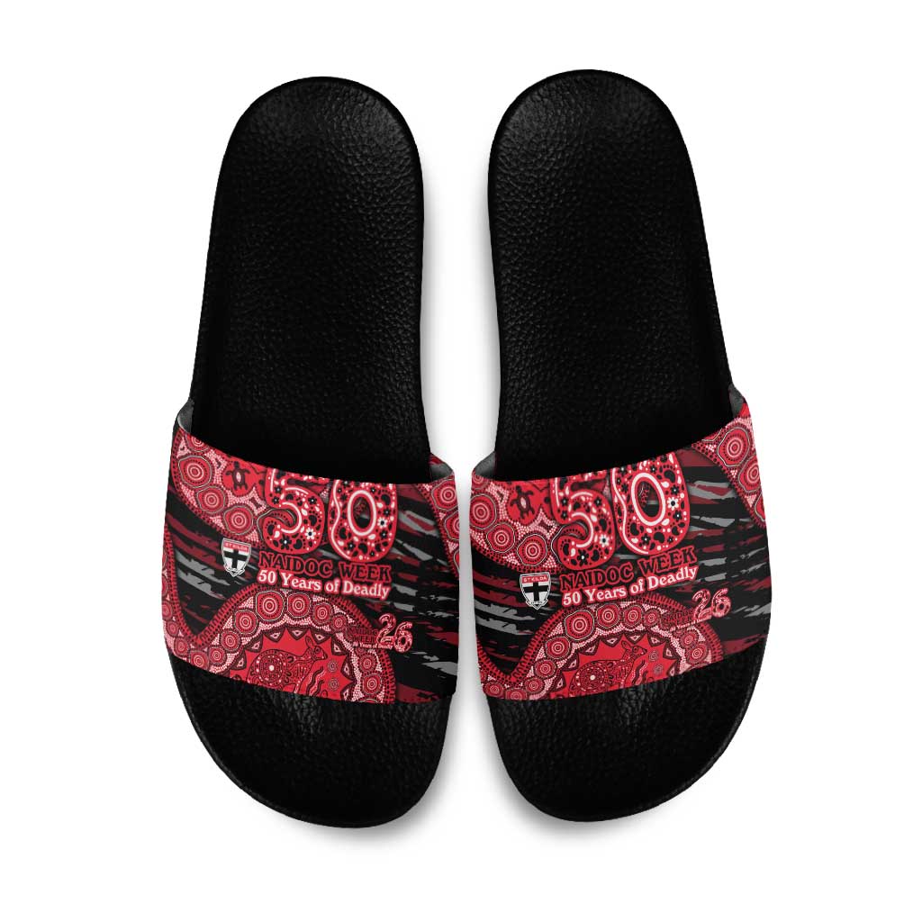 St Kilda Saints NAIDOC Week 2026 Slide Sandals Australian Aboriginal Dot Art Dreamtime Pattern Style