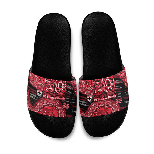 St Kilda Saints NAIDOC Week 2026 Slide Sandals Australian Aboriginal Dot Art Dreamtime Pattern Style