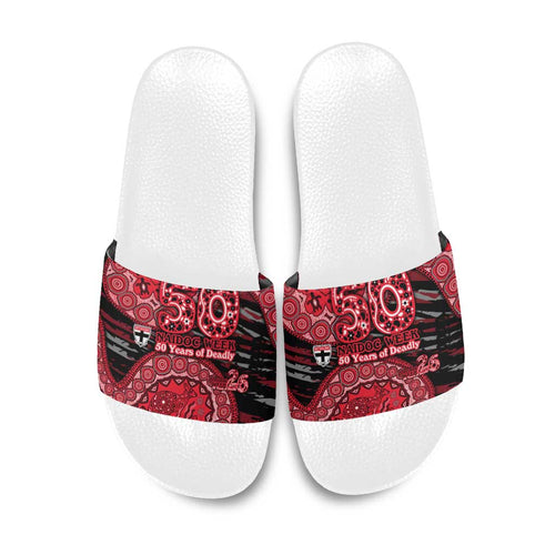 St Kilda Saints NAIDOC Week 2026 Slide Sandals Australian Aboriginal Dot Art Dreamtime Pattern Style