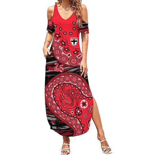 St Kilda Saints NAIDOC Week 2026 Summer Maxi Dress Australian Aboriginal Dot Art Dreamtime Pattern Style