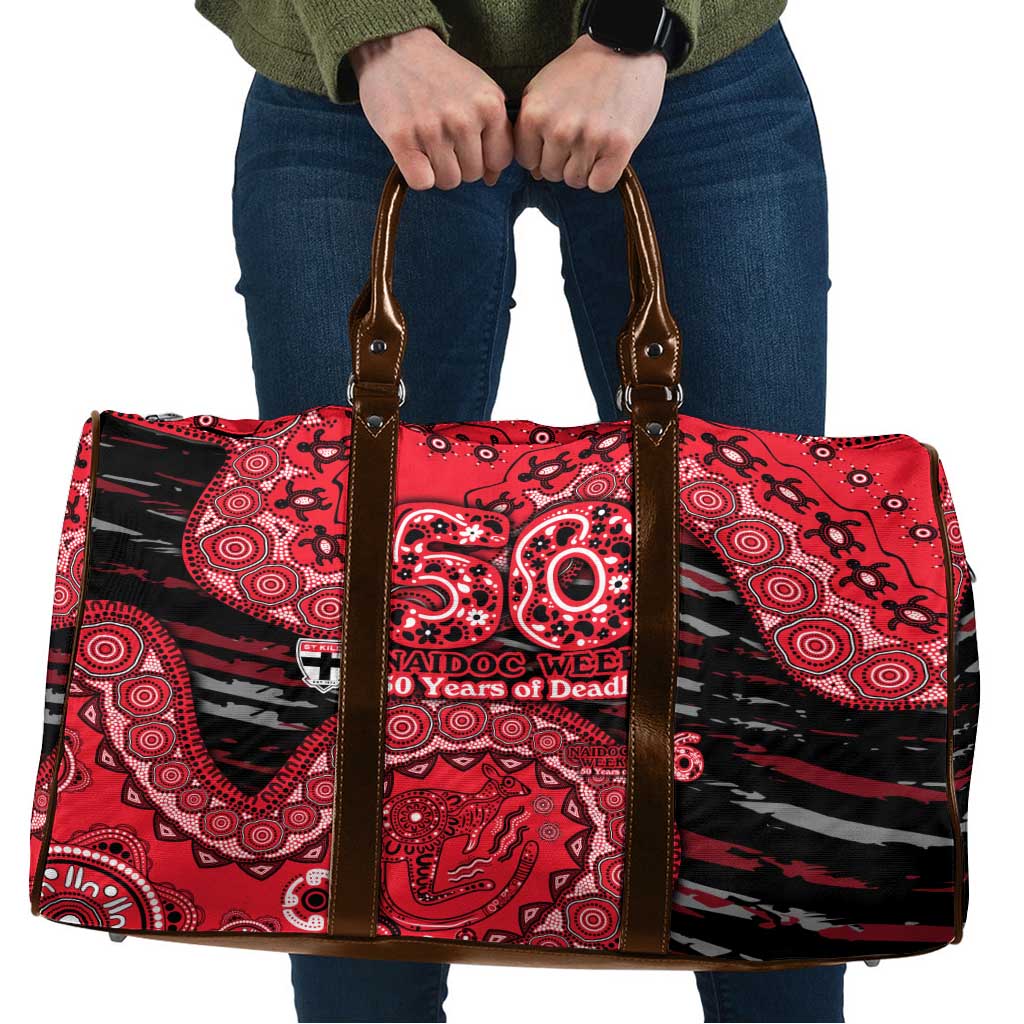 St Kilda Saints NAIDOC Week 2026 Travel Bag Australian Aboriginal Dot Art Dreamtime Pattern Style