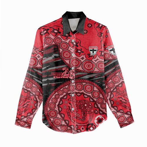 St Kilda Saints NAIDOC Week 2026 Women Casual Shirt Australian Aboriginal Dot Art Dreamtime Pattern Style
