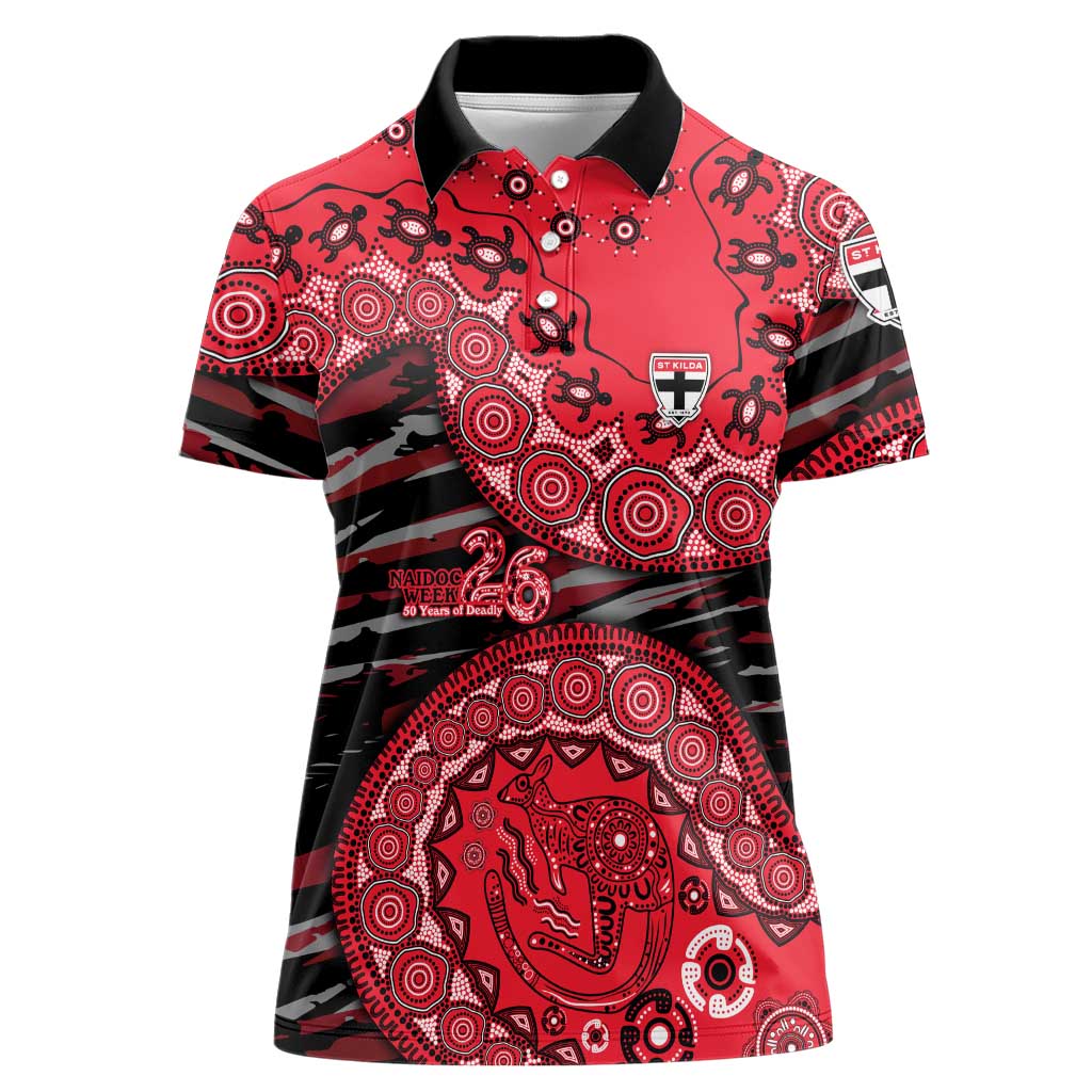 St Kilda Saints NAIDOC Week 2026 Women Polo Shirt Australian Aboriginal Dot Art Dreamtime Pattern Style