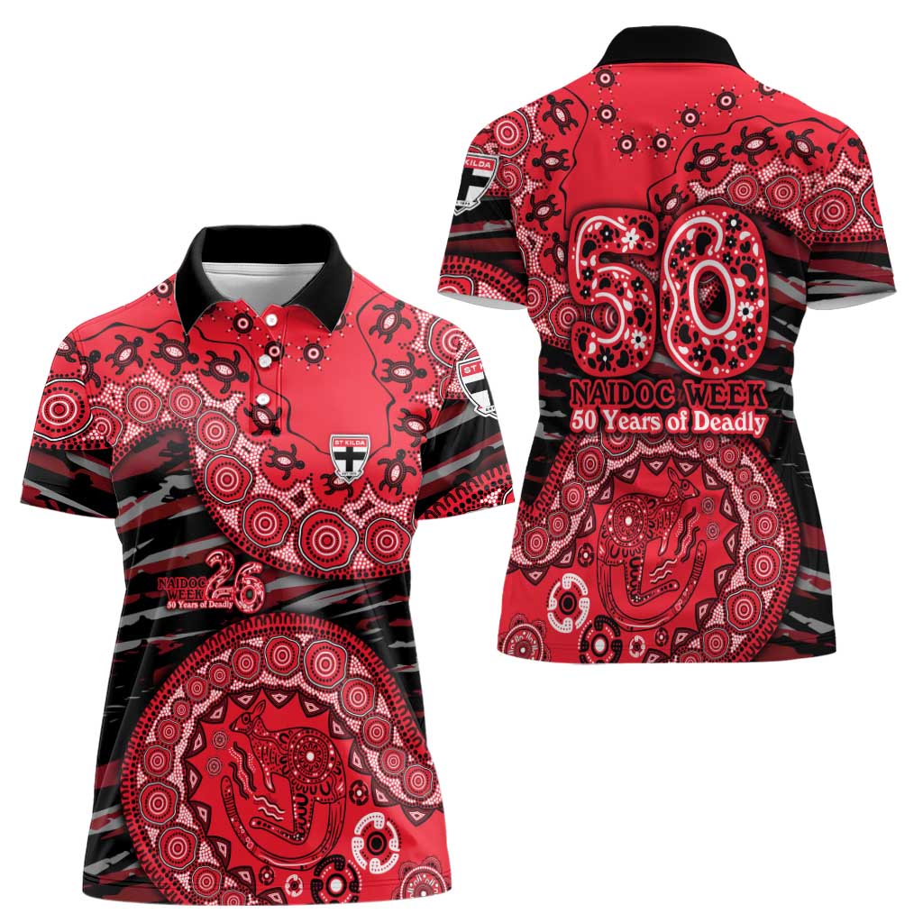 St Kilda Saints NAIDOC Week 2026 Women Polo Shirt Australian Aboriginal Dot Art Dreamtime Pattern Style