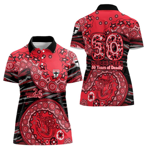 St Kilda Saints NAIDOC Week 2026 Women Polo Shirt Australian Aboriginal Dot Art Dreamtime Pattern Style