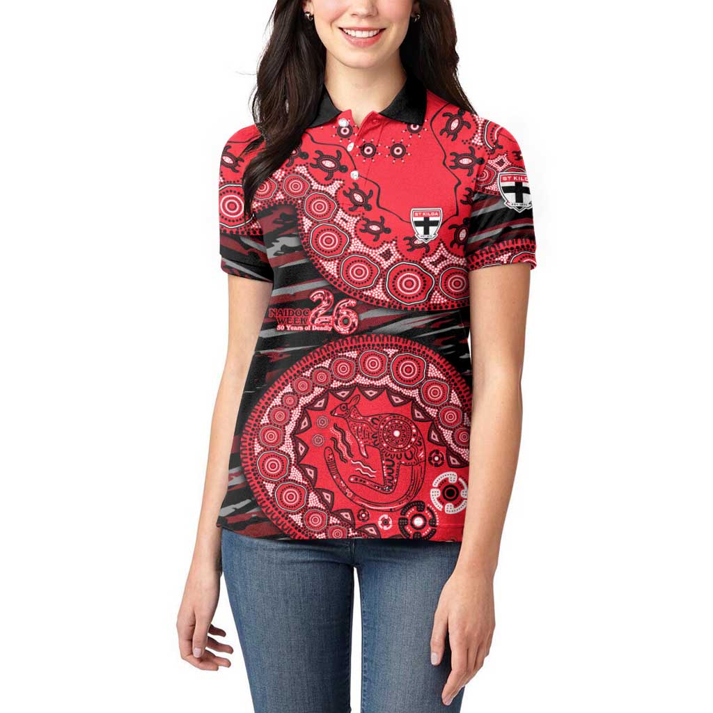St Kilda Saints NAIDOC Week 2026 Women Polo Shirt Australian Aboriginal Dot Art Dreamtime Pattern Style