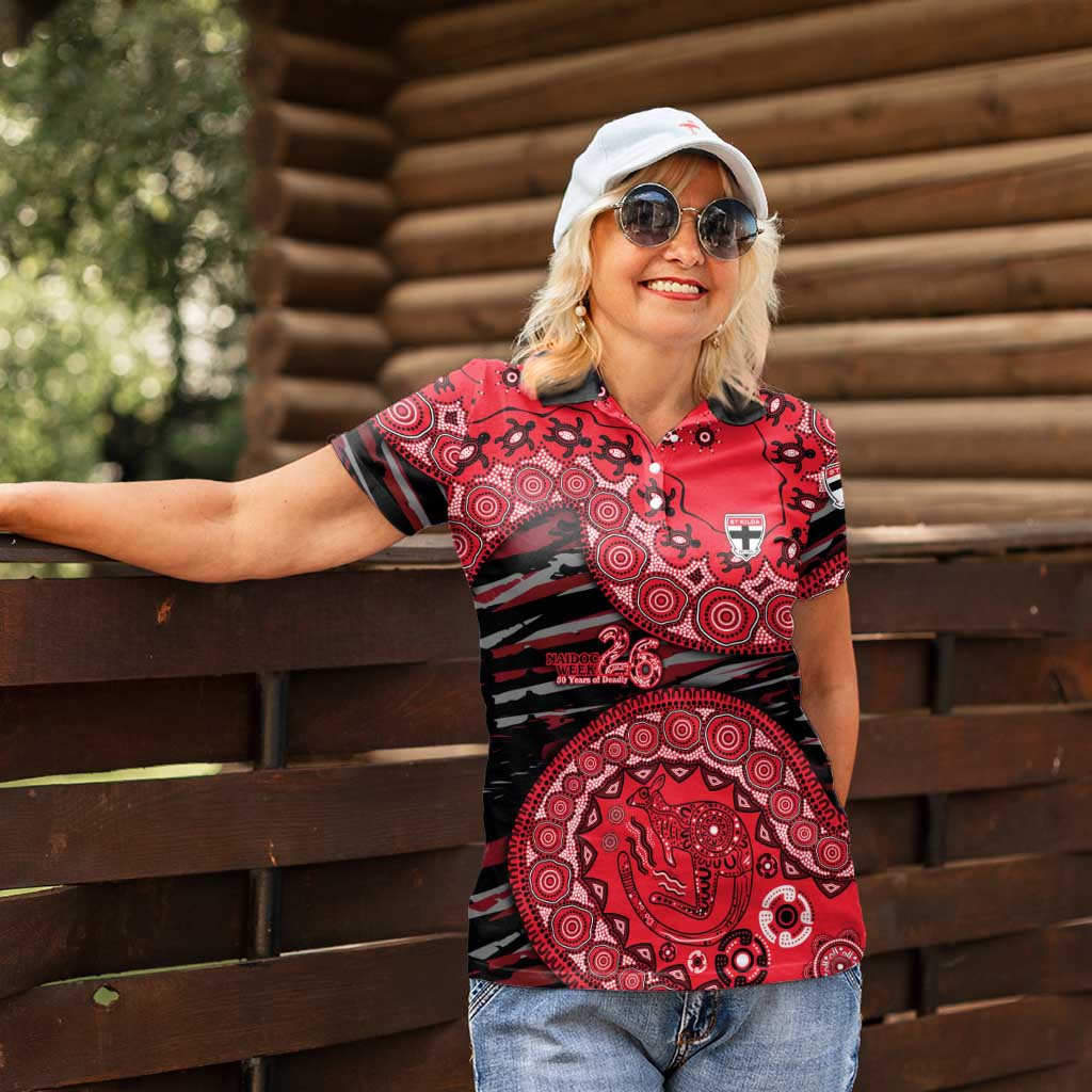St Kilda Saints NAIDOC Week 2026 Women Polo Shirt Australian Aboriginal Dot Art Dreamtime Pattern Style