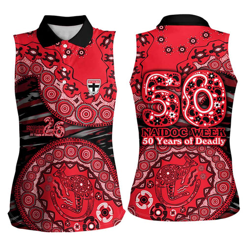 St Kilda Saints NAIDOC Week 2026 Women Sleeveless Polo Shirt Australian Aboriginal Dot Art Dreamtime Pattern Style