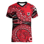 St Kilda Saints NAIDOC Week 2026 Women V-Neck T-Shirt Australian Aboriginal Dot Art Dreamtime Pattern Style