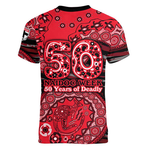 St Kilda Saints NAIDOC Week 2026 Women V-Neck T-Shirt Australian Aboriginal Dot Art Dreamtime Pattern Style