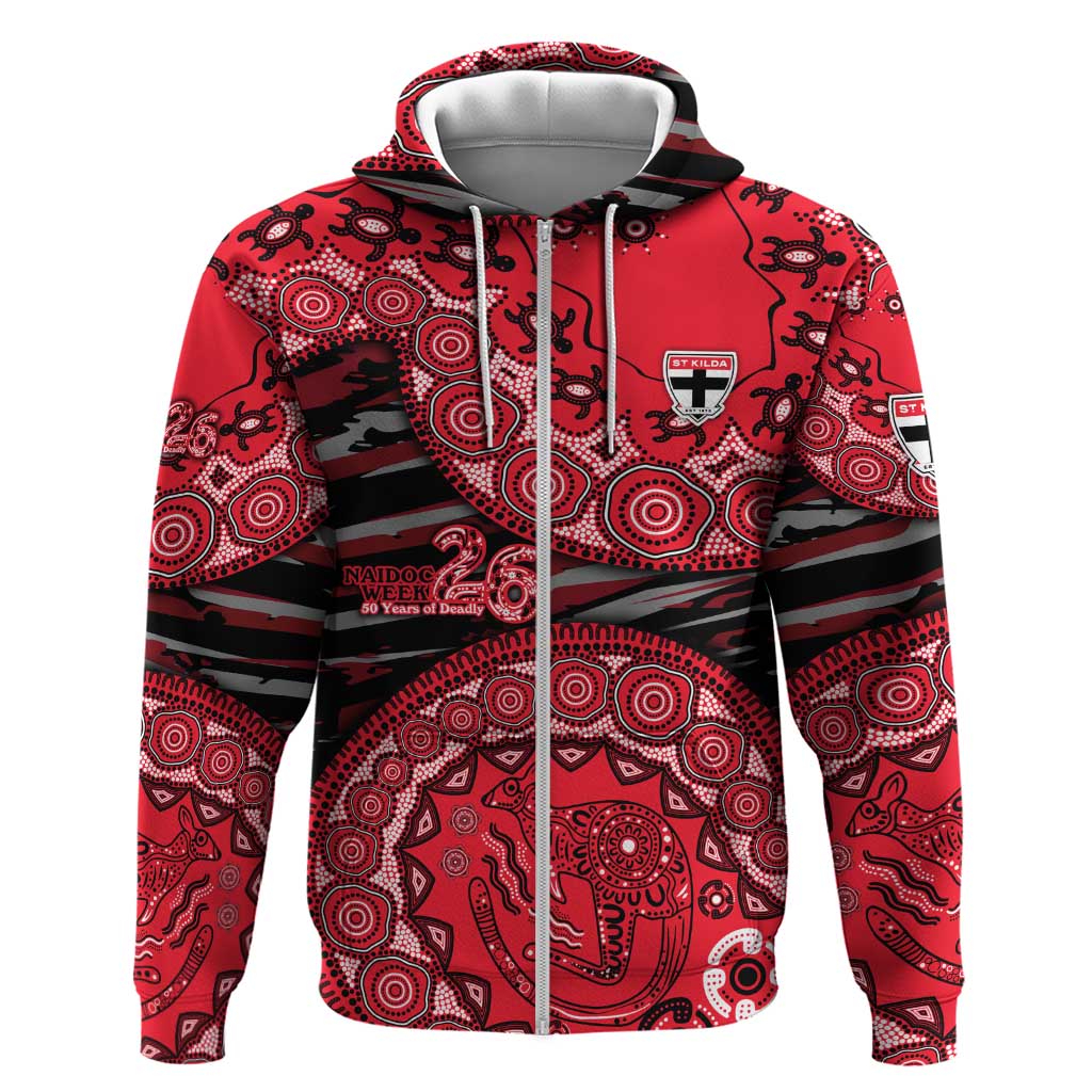 St Kilda Saints NAIDOC Week 2026 Zip Hoodie Australian Aboriginal Dot Art Dreamtime Pattern Style