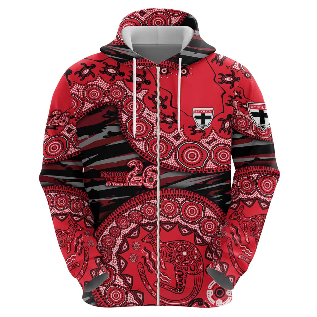St Kilda Saints NAIDOC Week 2026 Zip Hoodie Australian Aboriginal Dot Art Dreamtime Pattern Style