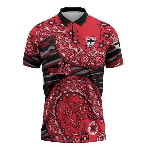 St Kilda Saints NAIDOC Week 2026 Zipper Polo Shirt Australian Aboriginal Dot Art Dreamtime Pattern Style