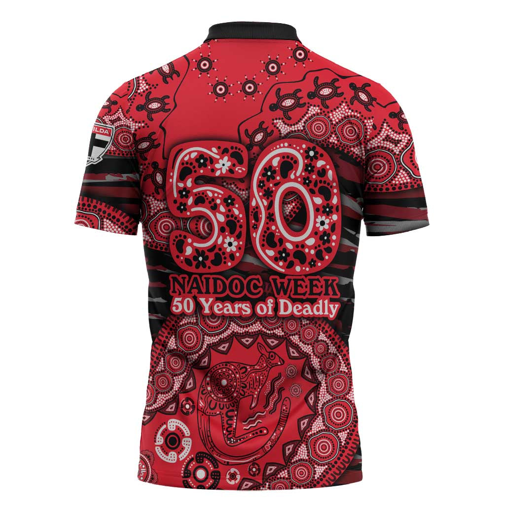 St Kilda Saints NAIDOC Week 2026 Zipper Polo Shirt Australian Aboriginal Dot Art Dreamtime Pattern Style