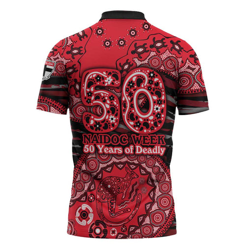 St Kilda Saints NAIDOC Week 2026 Zipper Polo Shirt Australian Aboriginal Dot Art Dreamtime Pattern Style